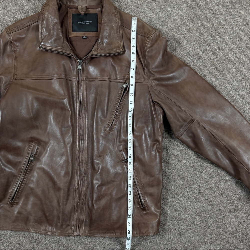 VTG Marc New York Brown Genuine Leather Harrington Jacket Men’s L Full Zip Coat - Picture 13 of 16